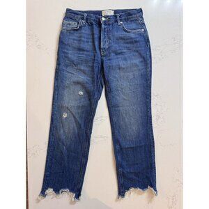 Free People Jeans 26 We The Free Maggie Straight Distressed Raw Hem Button Fly